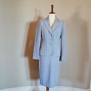 Elegant Light Blue Checkered Ladies Suit